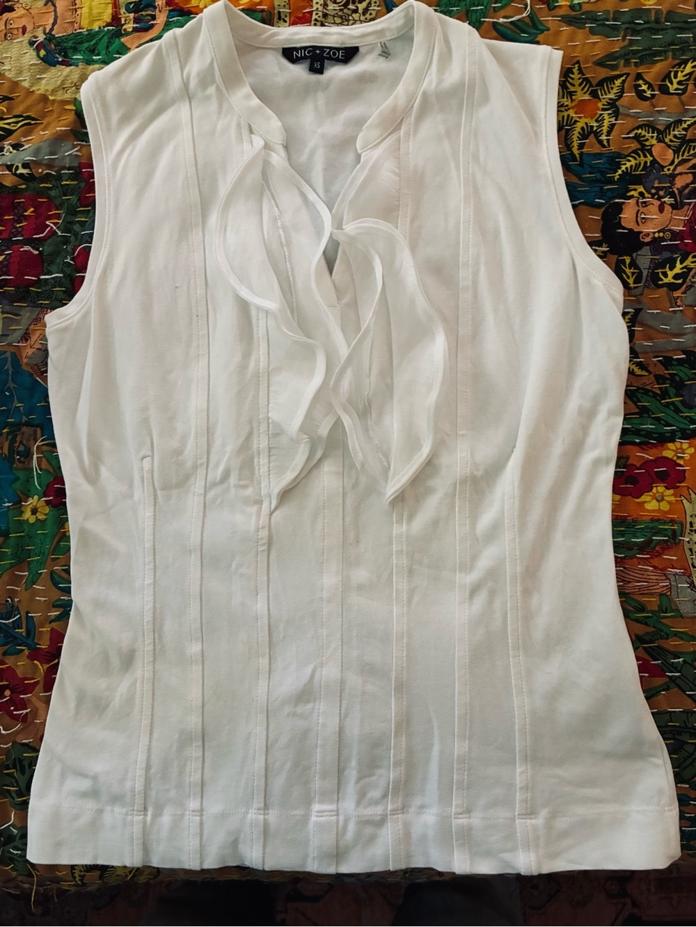 NIC+ZOE White Sleeveless Ruffle-Front Knit Top